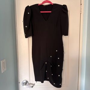 Black mini dress w/puff sleeves and silver zipper